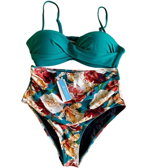 Cupshe High Waist 2 Piece Swimwear Bikini Set Women's XL NEW NWT - Picture 1 of 10